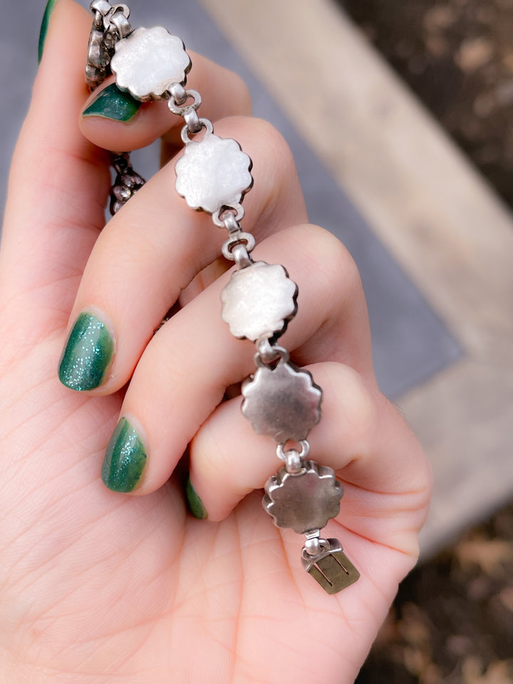Exceptional Paste and Sterling Silver Floral Cluster Bracelet