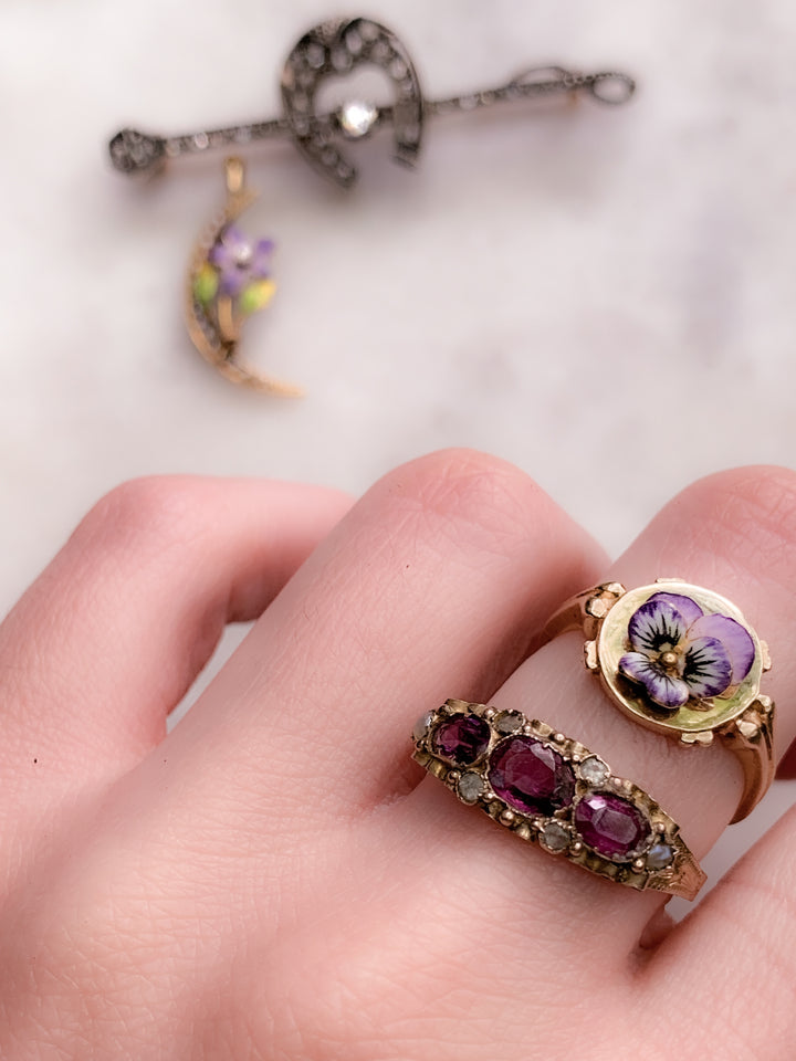 Antique 14k & Enamel Pansy Conversion Ring