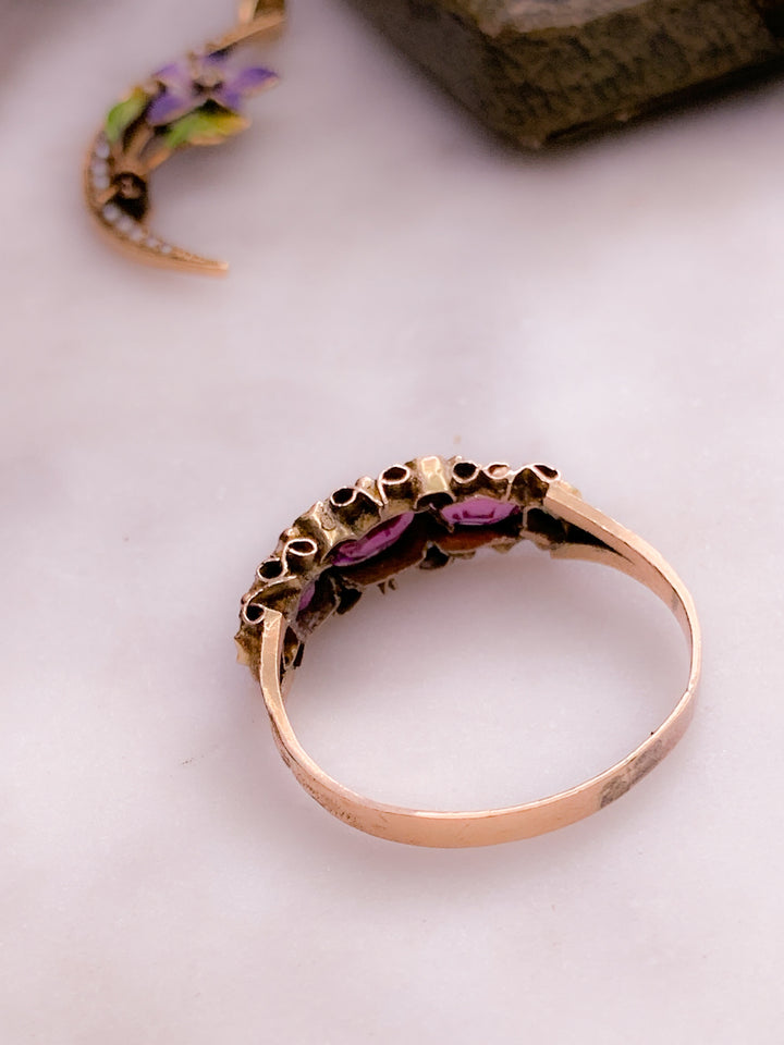 Antique 15k Tourmaline, Seed Pearl, and Paste Ring