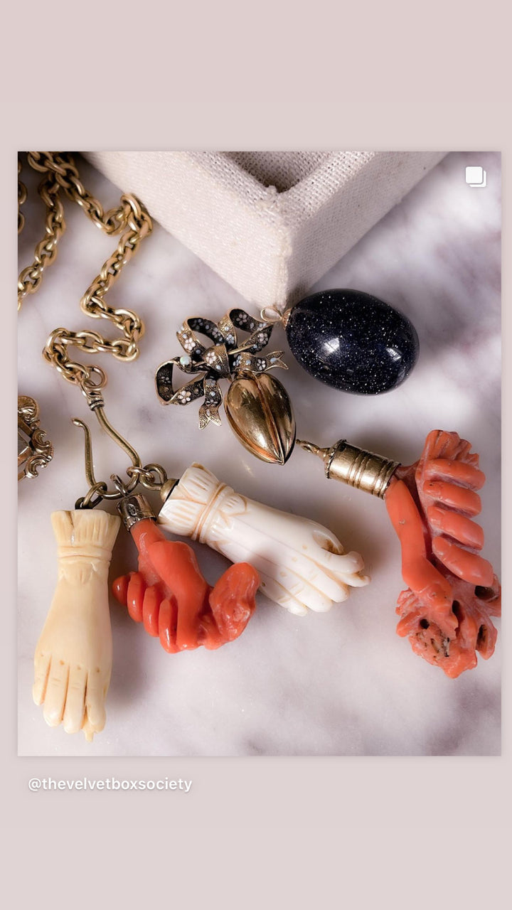 Mano Figa in Bone with Carved Cuff & Scarab & Brass Piece