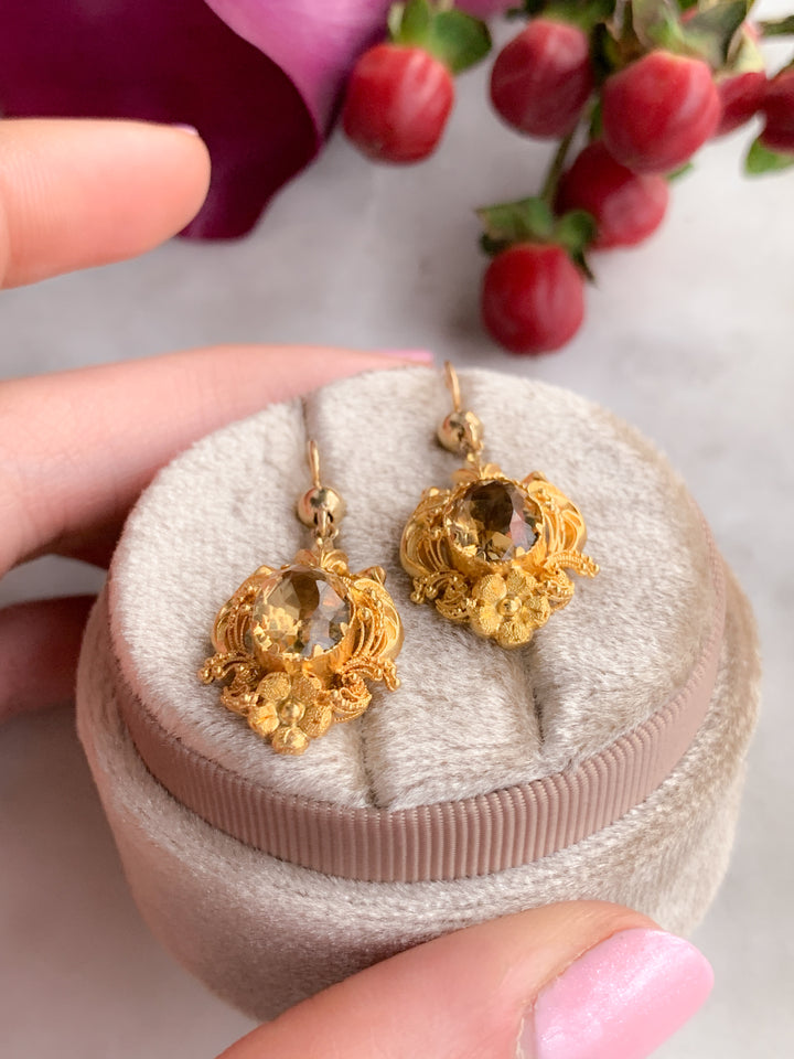15k Citrine Earrings Circa 1820