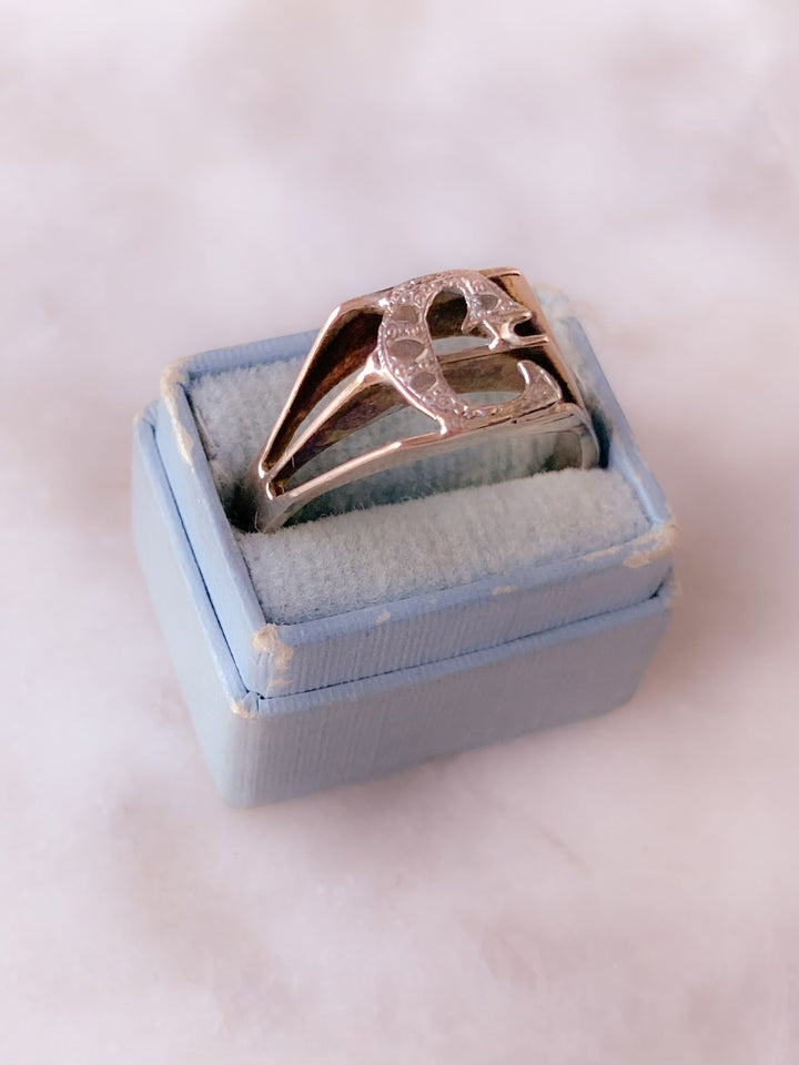 Initial "C" Ring Circa 1930 in 14k Pink Gold
