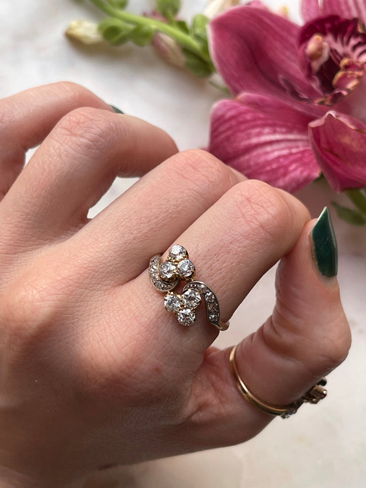 Outstanding 18k and Platinum Diamond Bypass Ring