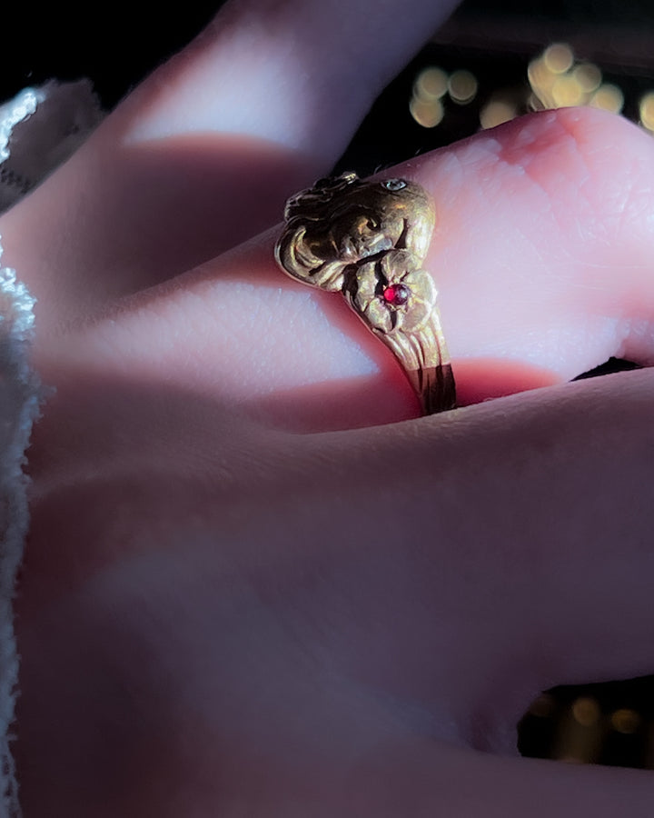 Exceptional Late 19th C Art Nouveau Figure Ring