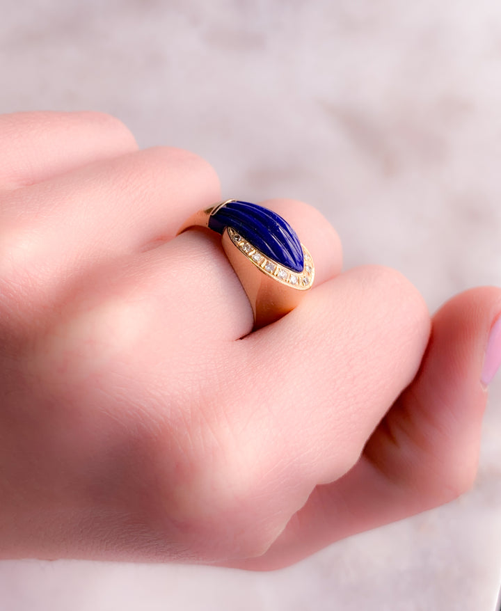 Vintage Lapis and Diamond Ring