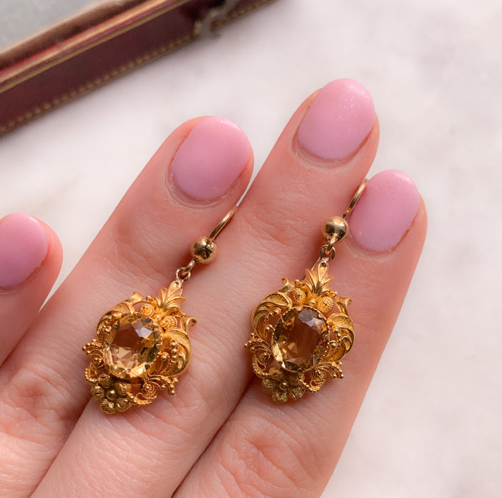 15k Citrine Earrings Circa 1820
