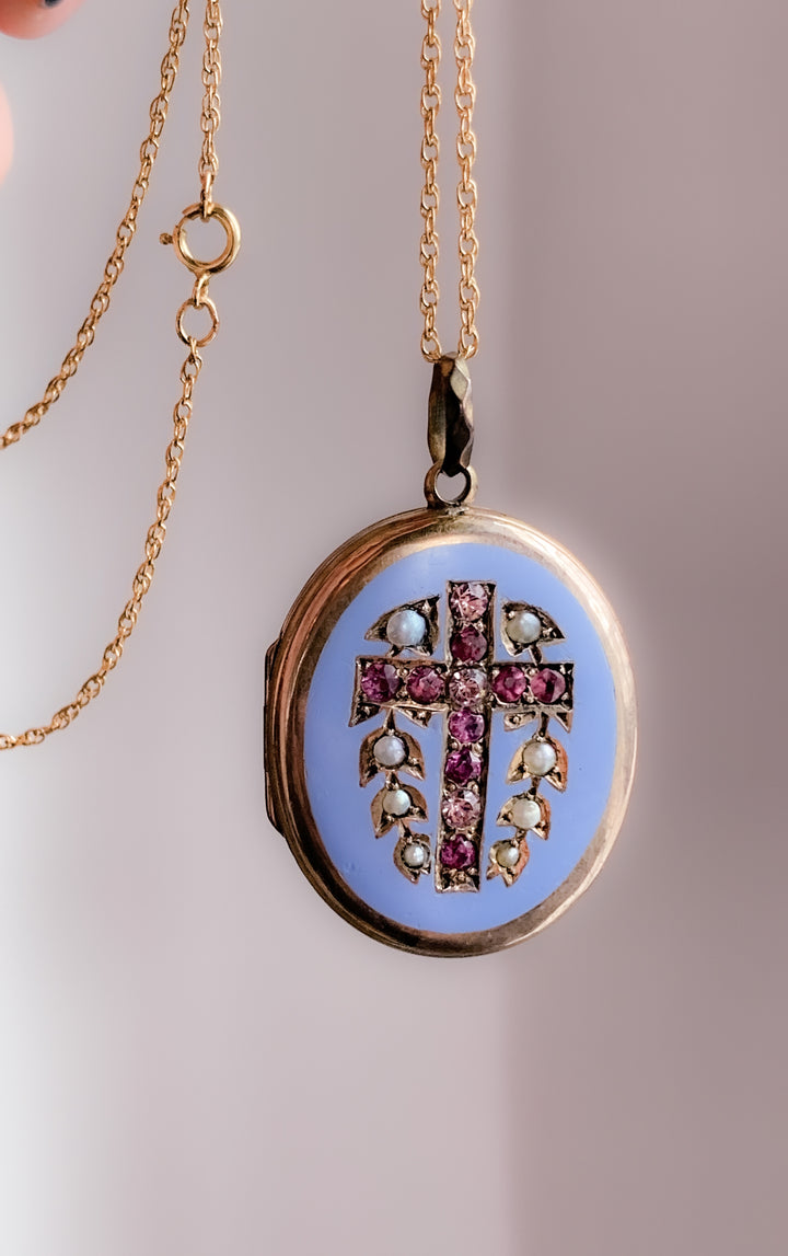 Victorian 9k Front and Back Locket on 9k Chain