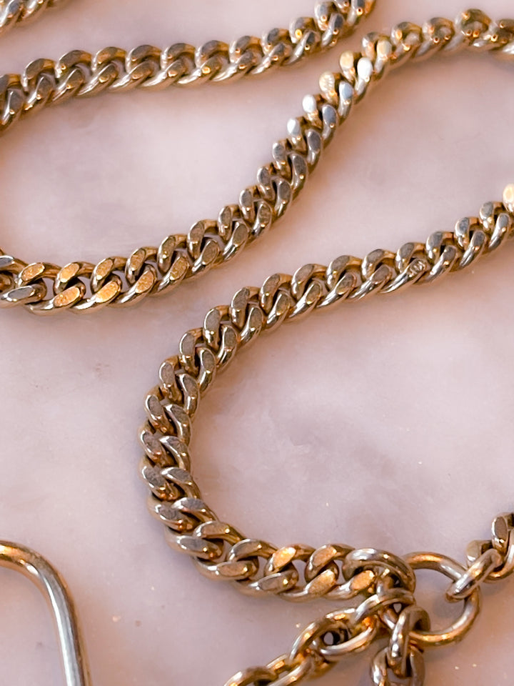 Heavy Edwardian 14k Flat Curb Link Watch Chain