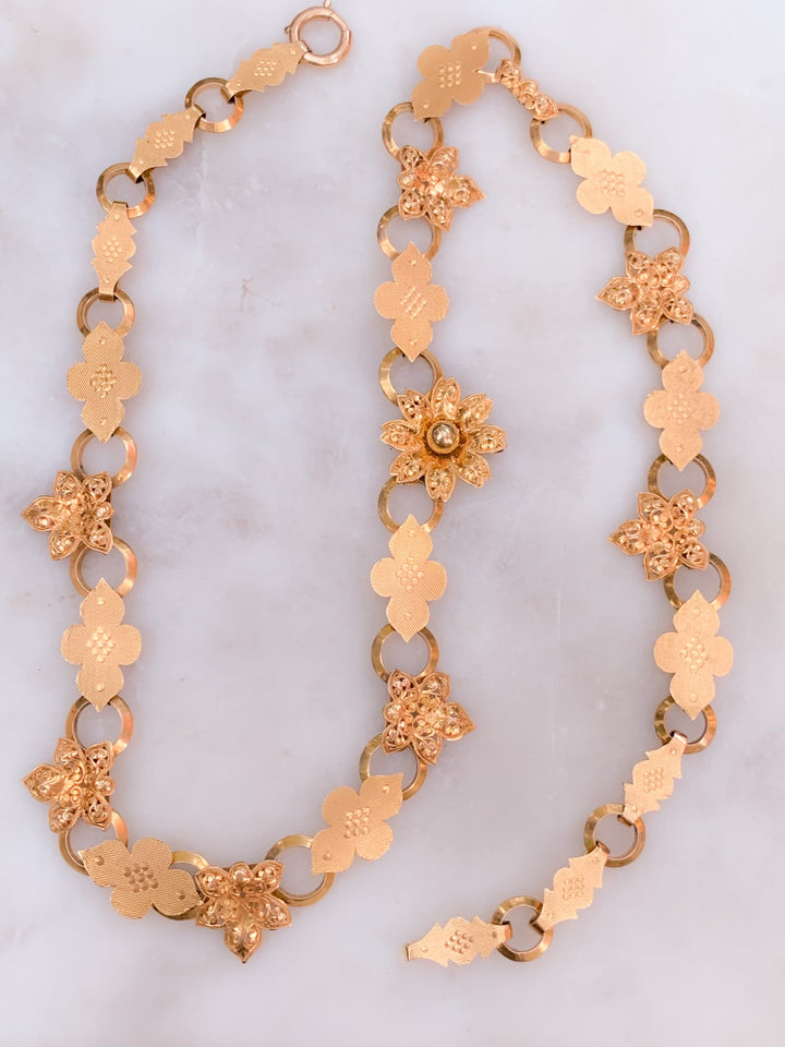 American 18k Floral Book Chain Necklace Circa 1870