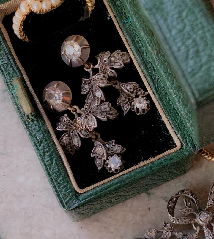 Exceptional Early 19th Century Diamond Earrings with Fig Leaves