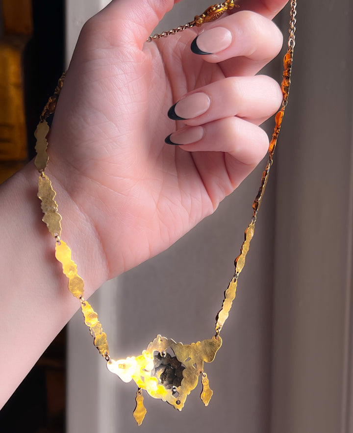 14ct Late Georgian 16.5” Garnet Dinner Necklace with Chitter Chain