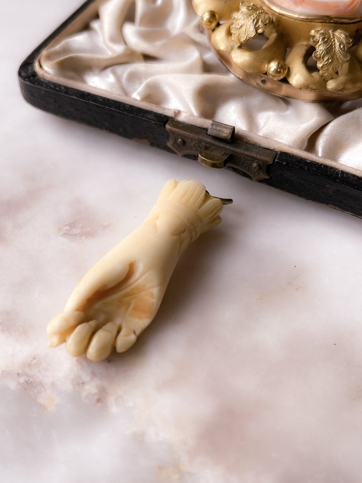 Mano Figa in Bone with Carved Cuff & Scarab & Brass Piece