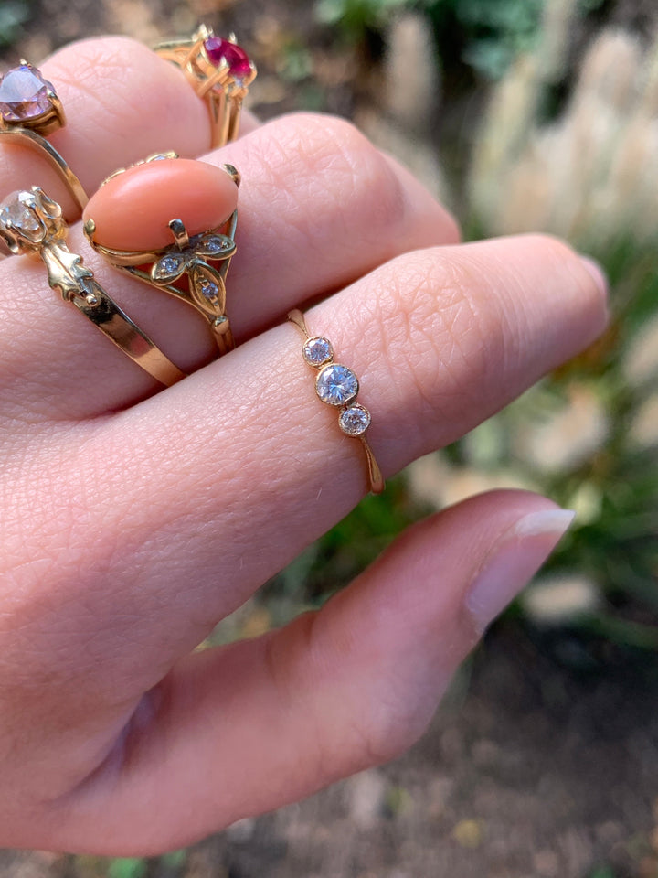 Exceptional American Australian Opal Ring in 14k + 14k Three Stone Diamond Ring