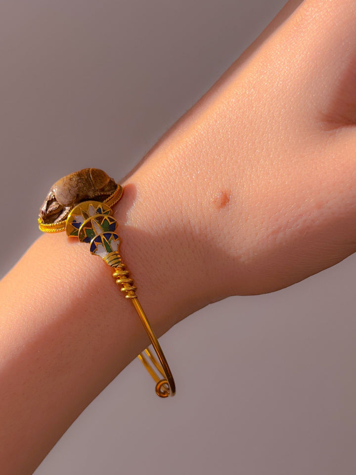 Superb Edwardian Egyptomania Scarab Bracelet in Solid 18k