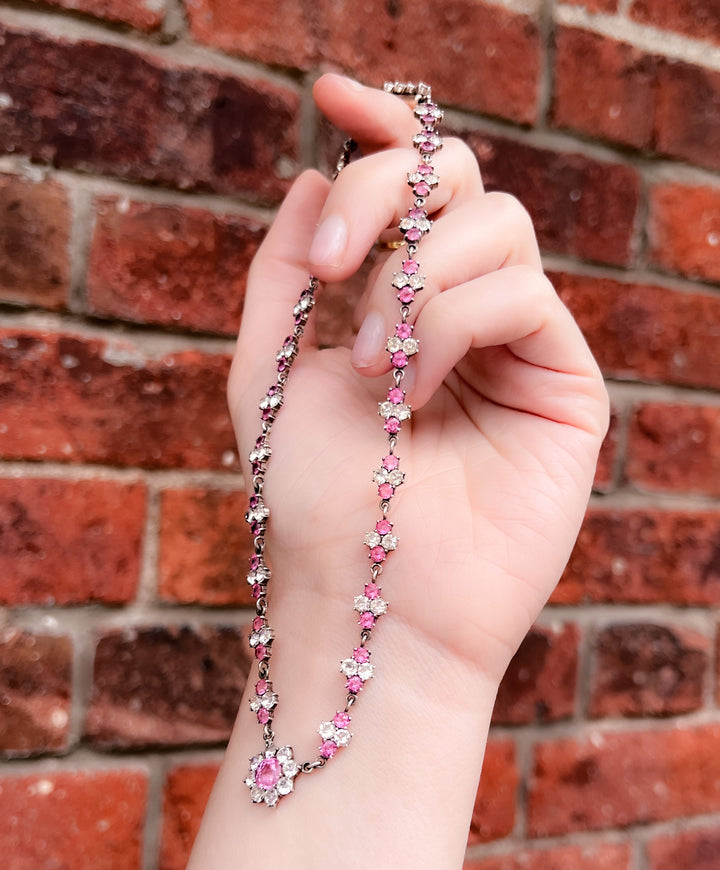 Glorious English Victorian Pink Topaz and Diamond Color Paste Collar