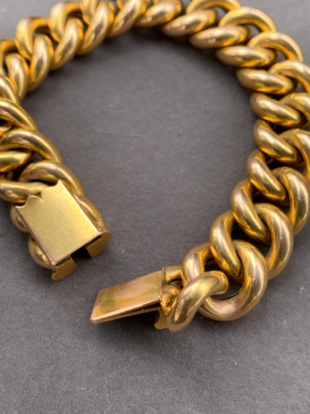 18k French Cuban Link Bracelet Circa 1880 *include red and green ribbon*