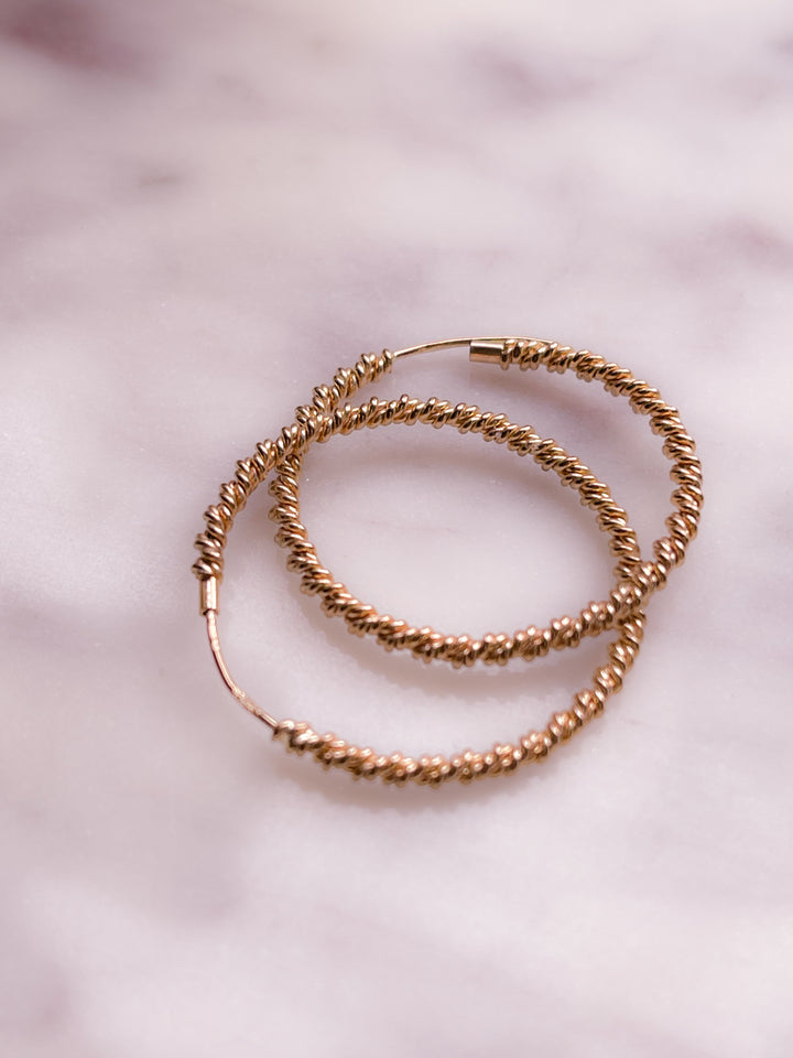 Lovely Pair of Vintage Textured Hoops in 14k