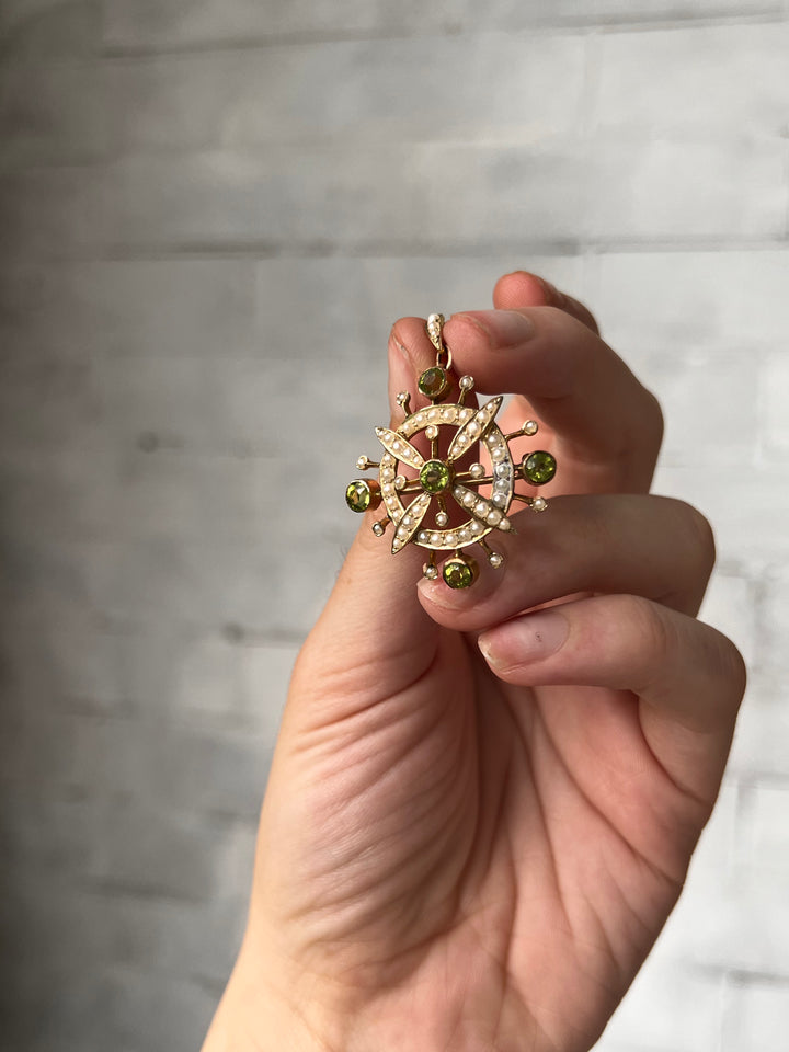 Peridot and Pearl Compass Pendant