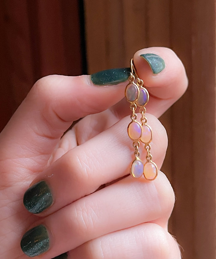Vintage Bezel-Set Ethiopian Opal Earrings in 18k *include green ribbon*