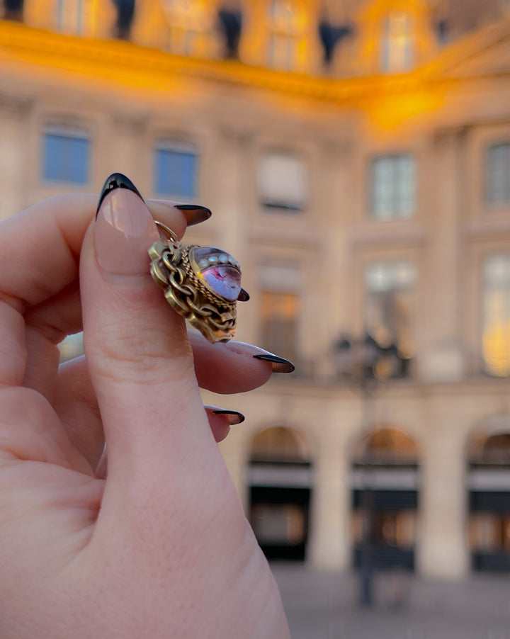 15k Lavender Rock Crystal And Pearl Pendant