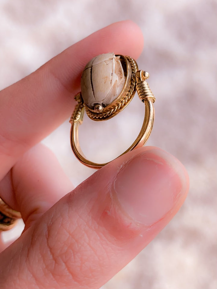 14k Specimen Set Ancient Steatite Scarab Ring