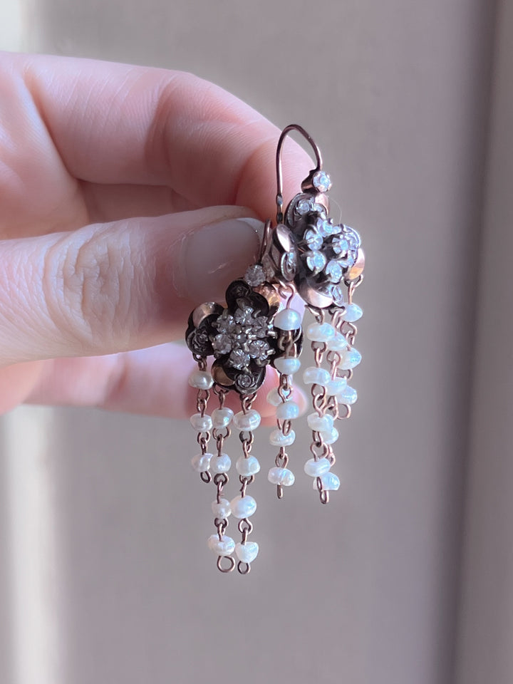 A Wonderful Pair of Pearl Waterfall Earrings 14ct & Sterling