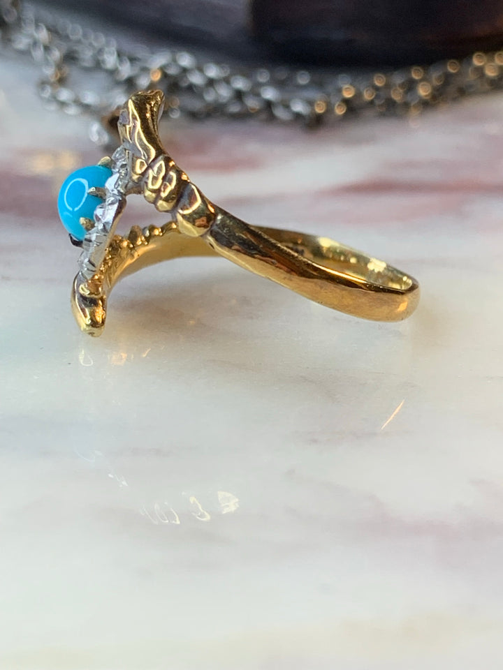 “The Serpent and the Egg” Turquoise & Diamond Snake Ring in 14k