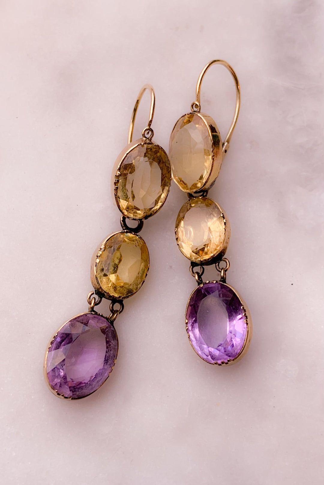 Amethyst and Citrine Day/Night Earrings in 15k Gold