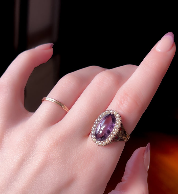 Superb Amethyst And Seed Pearl Victorian Conversion Ring