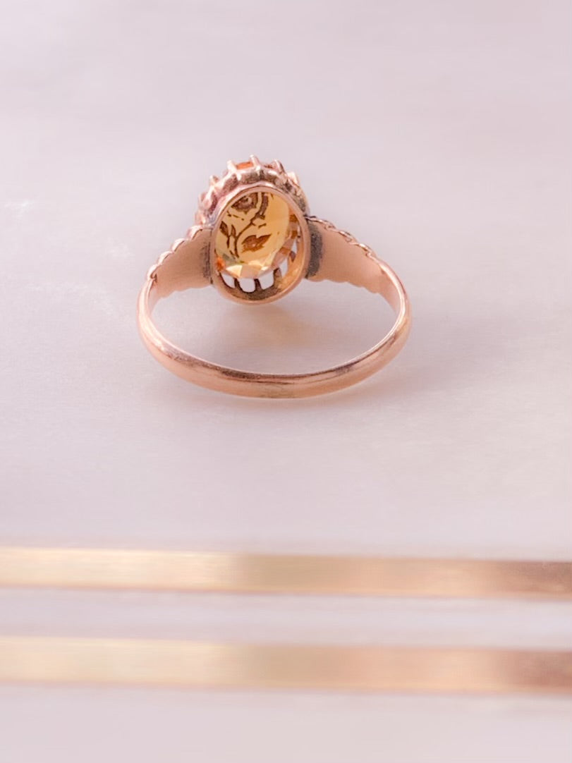 Pink Gold and Diamond Set Citrine Ring Circa 1890