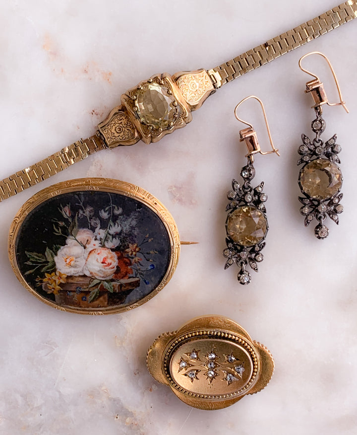 Superb 19th C Citrine and Diamond Paste Earrings