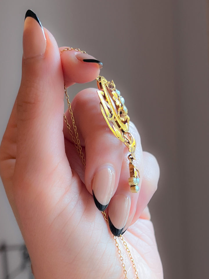 18ct Napoleón III Period Dinner Necklace with Pearls and Scrolls