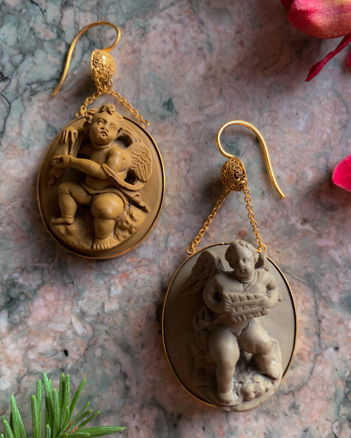 High Relief Italian Lava Cameo Earrings in 14k