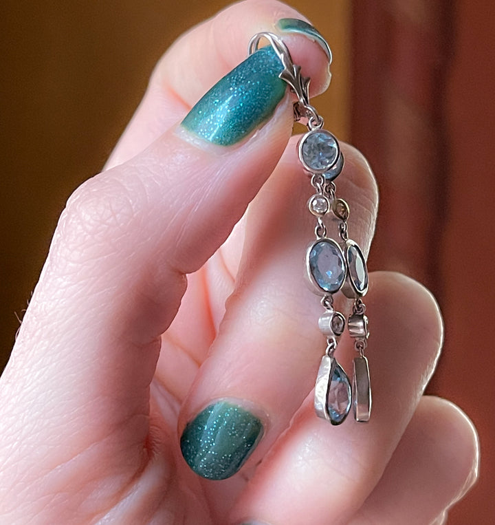14ct White Gold Aquamarine and Diamond Station Earrings