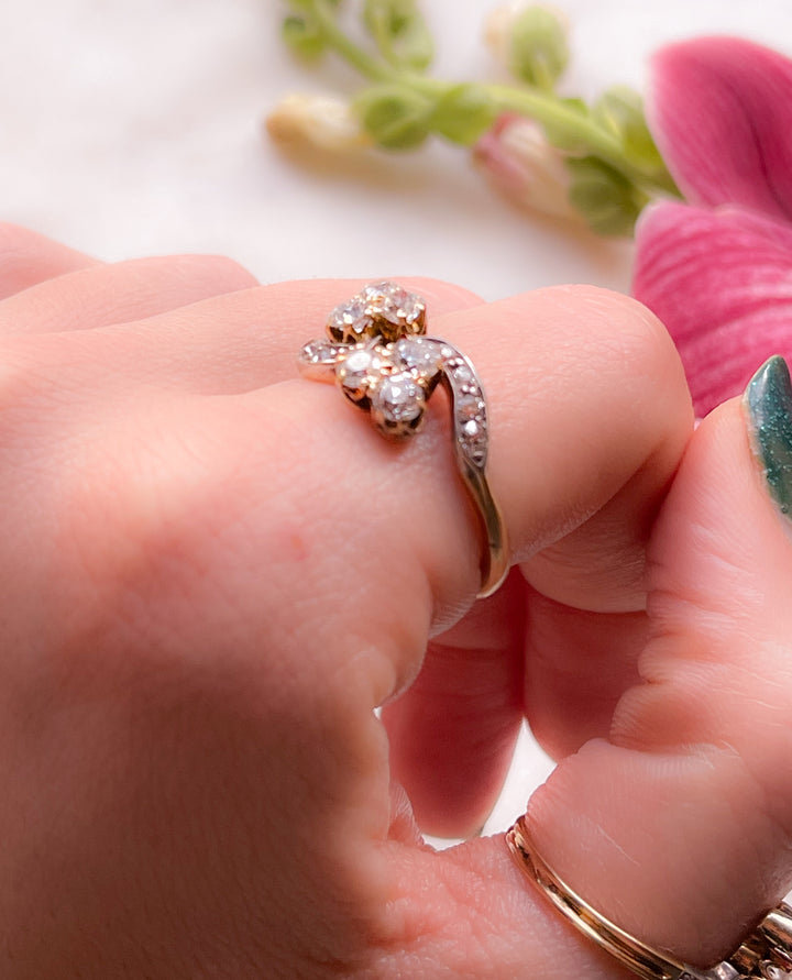Outstanding 18k and Platinum Diamond Bypass Ring