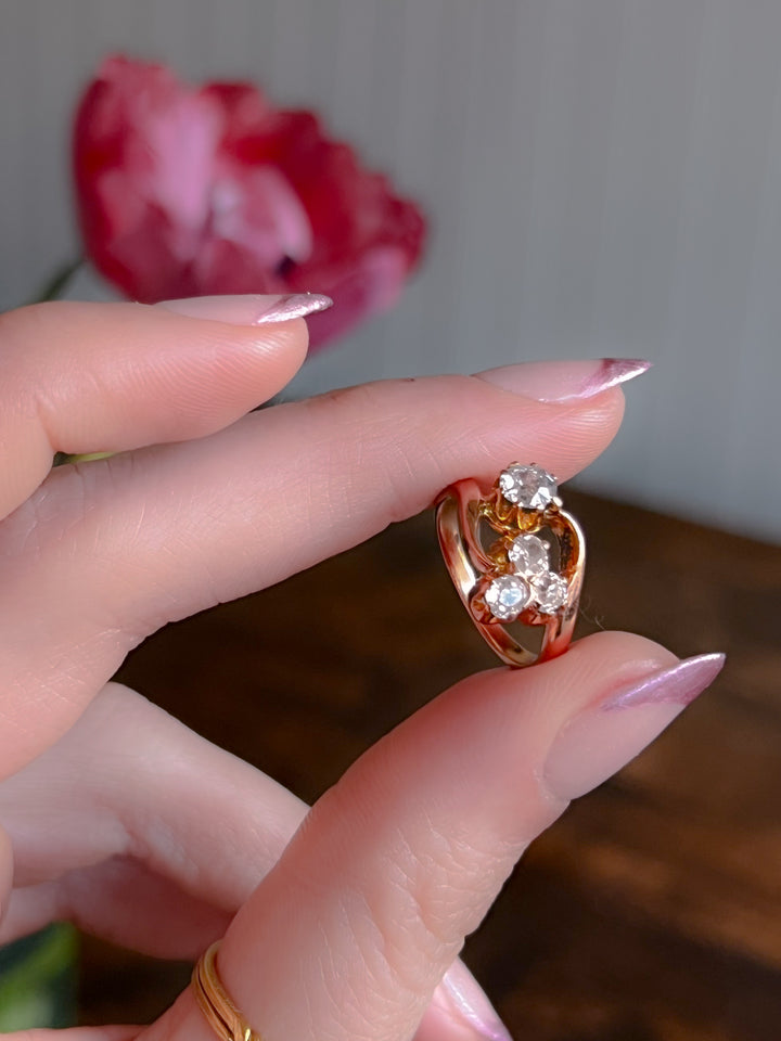 18ct Pink Gold Diamond Clover + Star Diamond Ring