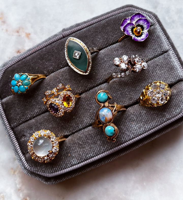 Exceptional Victorian Arts + Crafts Movement Opal and Turquoise Ring
