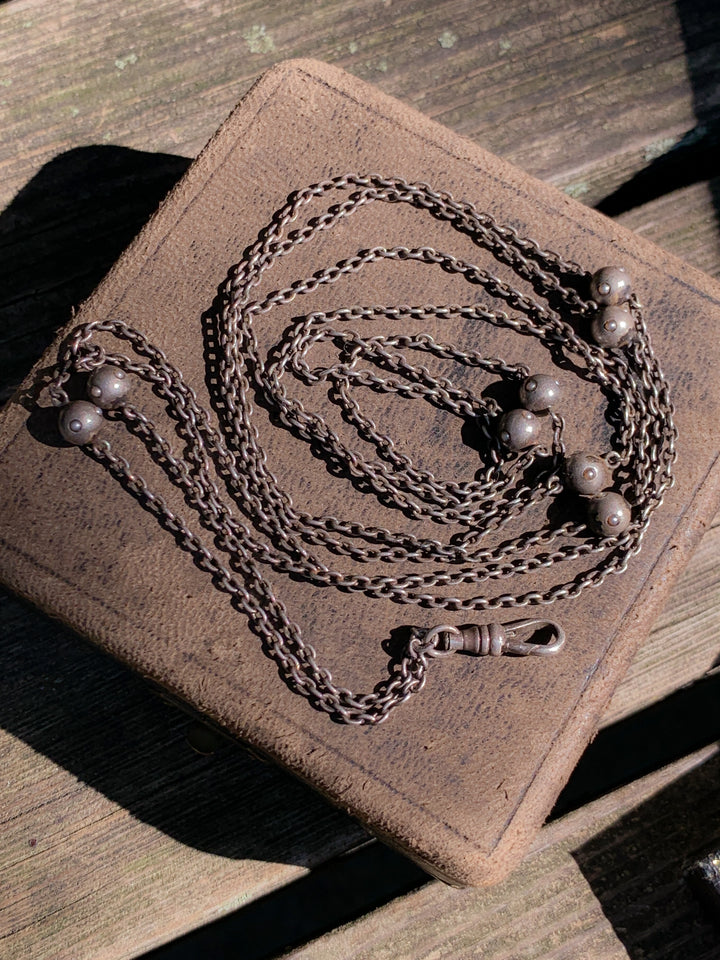 French 19th Century Sterling Silver Chain with Pearl Studded Spacers