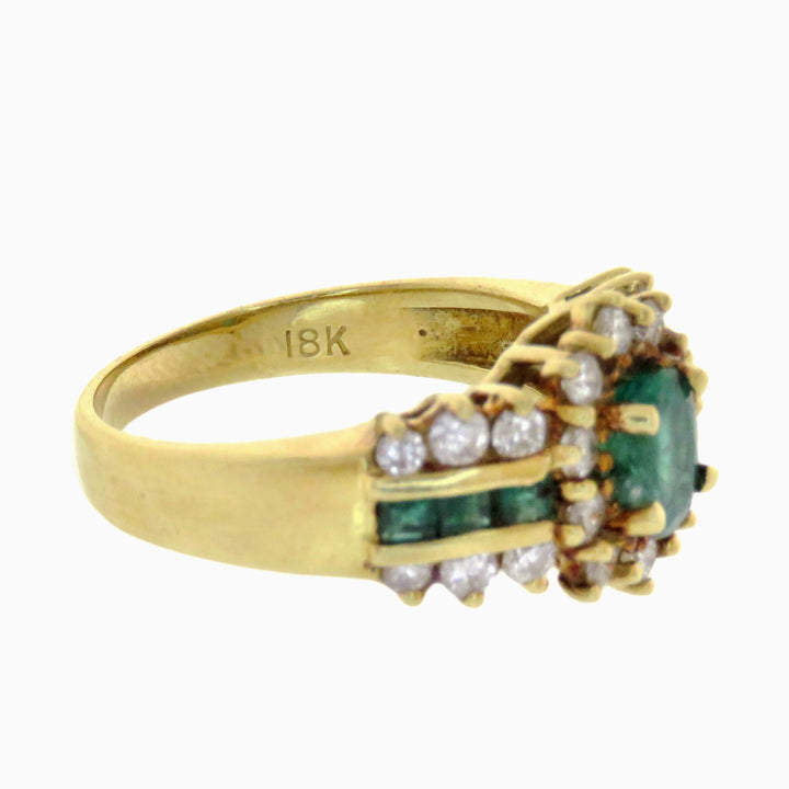 18ct Vintage Emerald and Diamond Halo Band