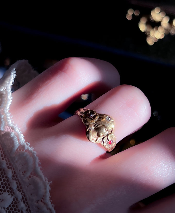 Exceptional Late 19th C Art Nouveau Figure Ring