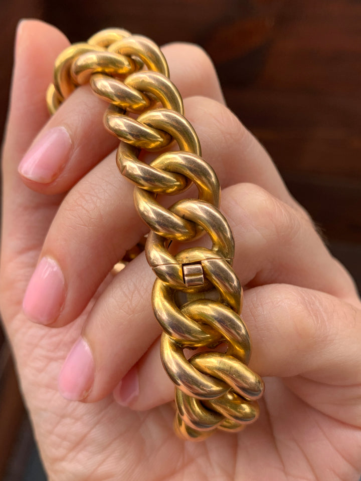 18k French Cuban Link Bracelet Circa 1880 *include red and green ribbon*