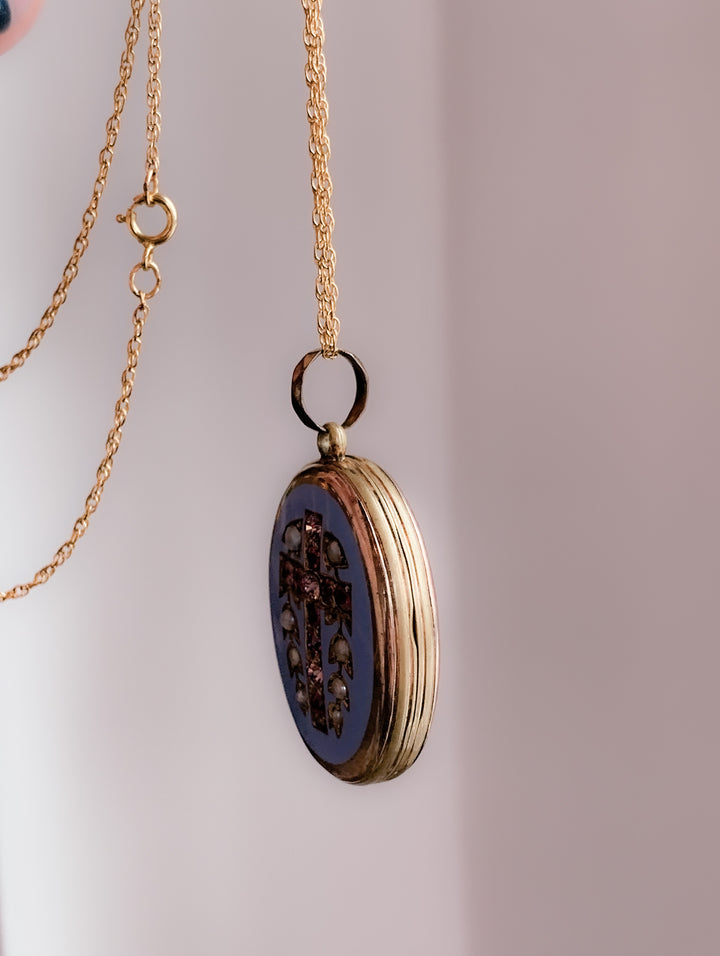 Victorian 9k Front and Back Locket on 9k Chain