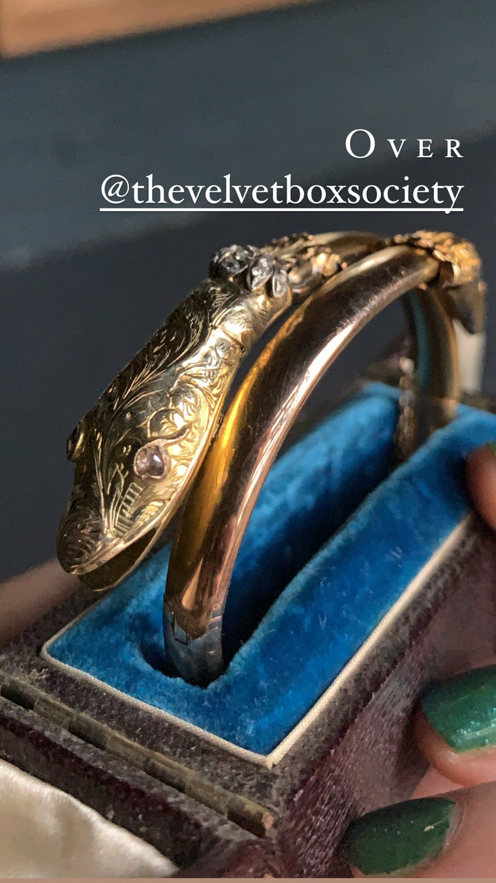 Remarkable 18k French Snake Bracelet with Rose-Cut Diamond Eyes *include birthday gift for Erin*