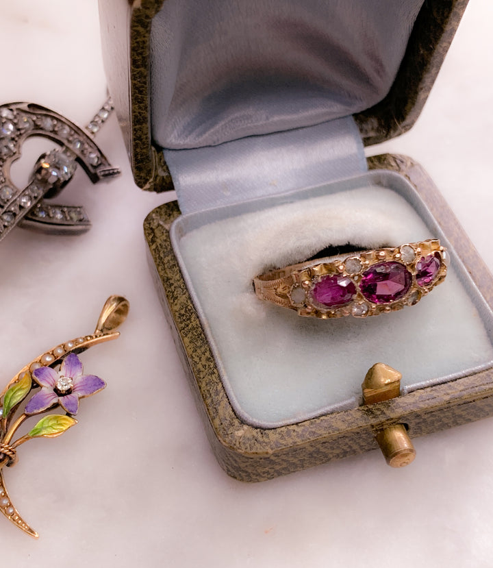 Antique 15k Tourmaline, Seed Pearl, and Paste Ring