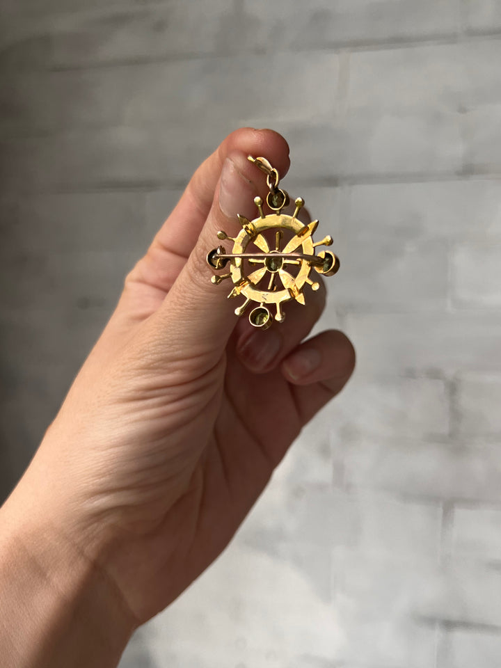 Peridot and Pearl Compass Pendant