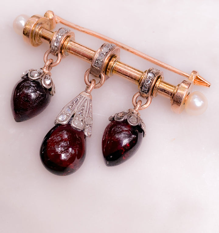 Exceptional French 18ct, Platinum, Garnet and Diamond Brooch Circa 1860-70