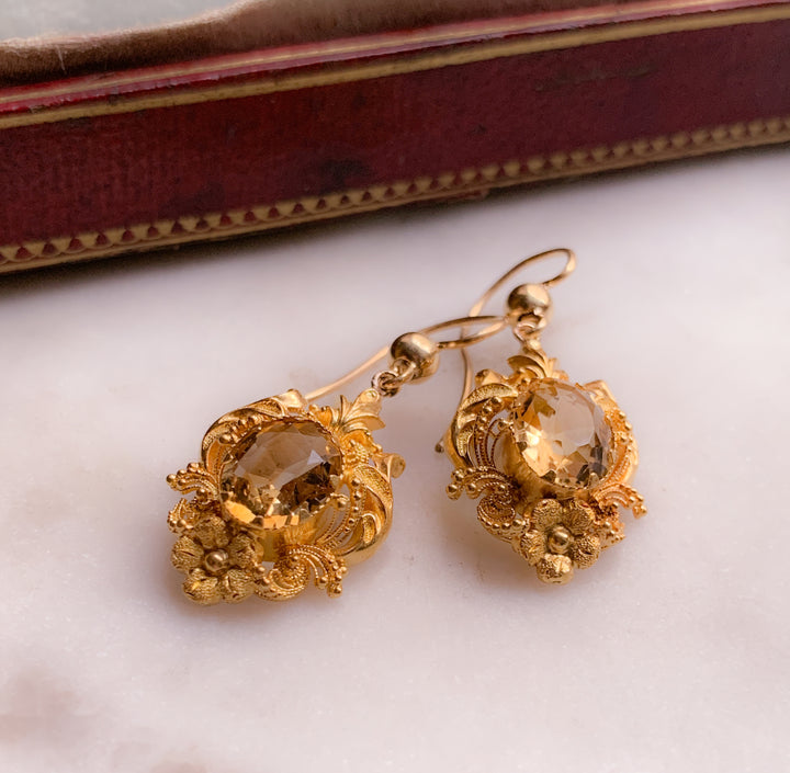 15k Citrine Earrings Circa 1820