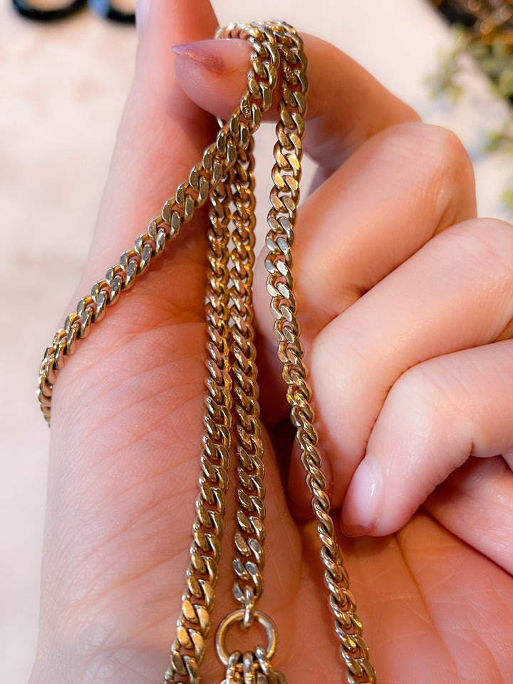 Heavy Edwardian 14k Flat Curb Link Watch Chain