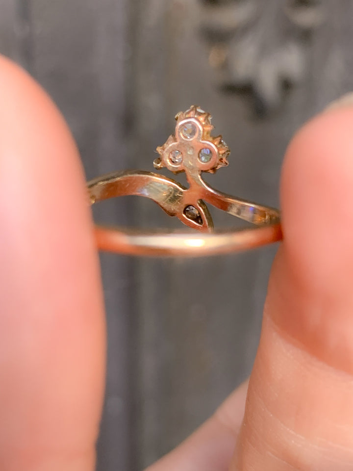 Edwardian 14k European Diamond Clover Ring