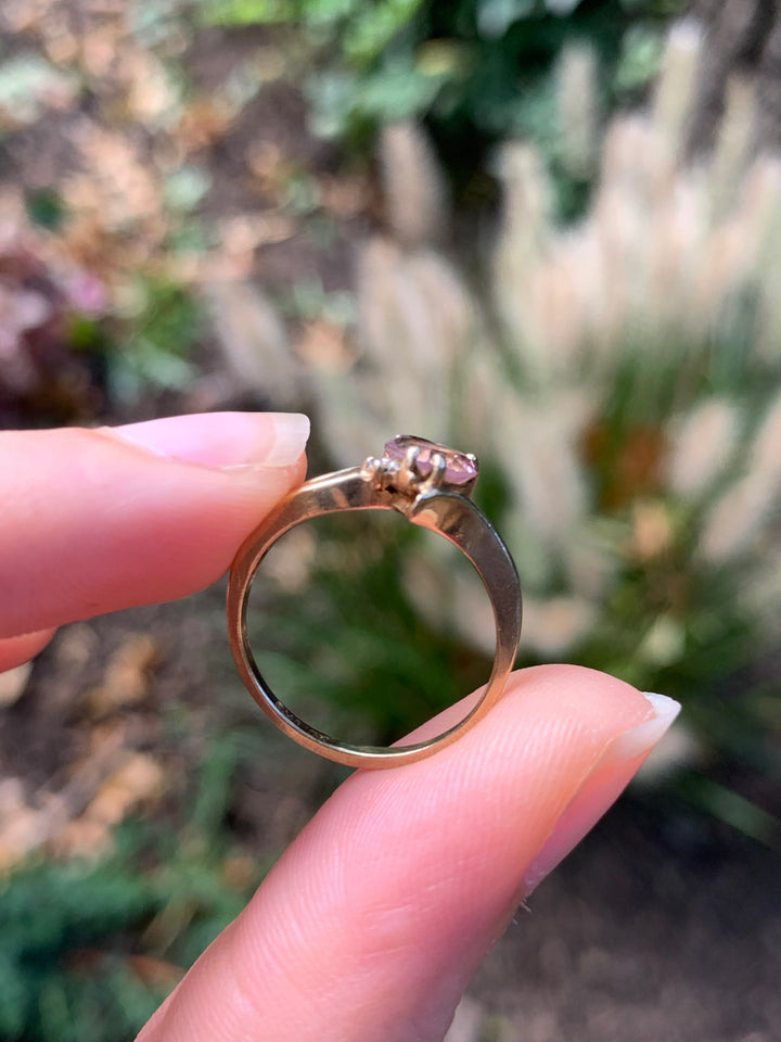 Pink Quartz & Diamond Heart Ring in 14k *
